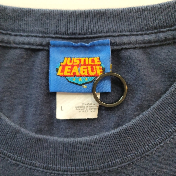 VINTAGE Justice League Shirt Mens L Blue Batman Super Hero DC Comics Movie Tee - Picture 5 of 6